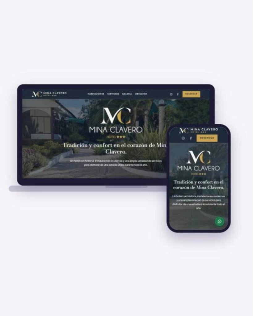 Hotel Mina Clavero: sitio web en computadora y celular